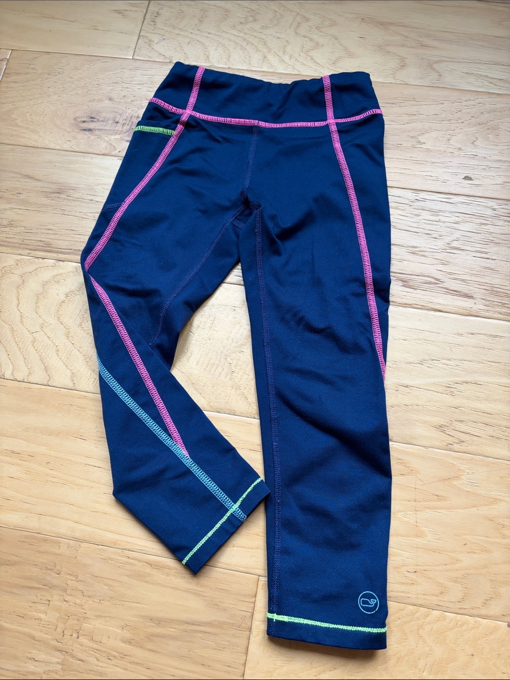 Girls' Navy Active Leggings with Pink & Lime Stitching